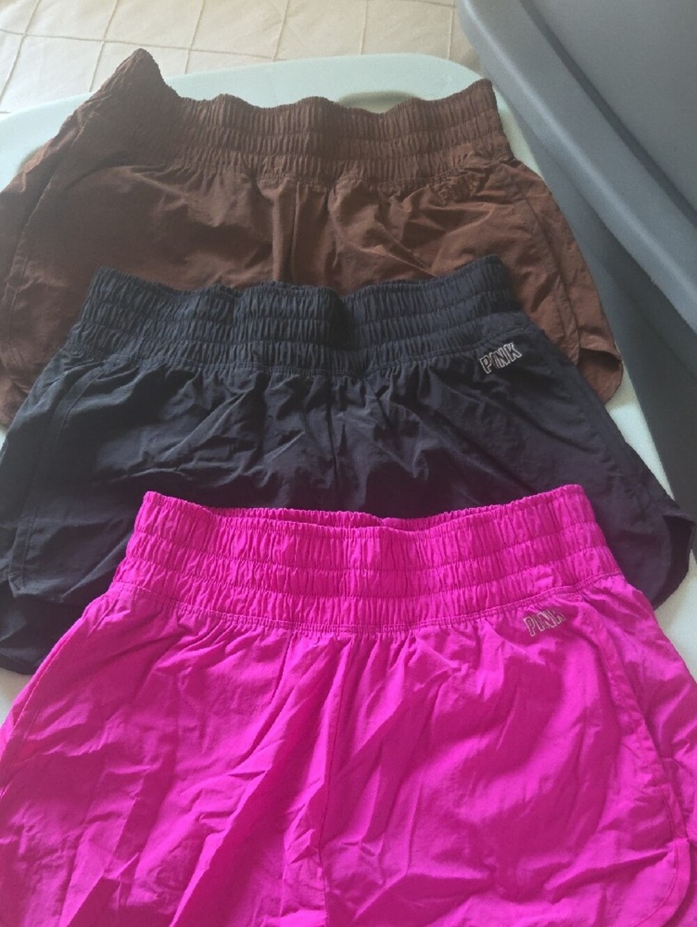 PINK Logo Run Shorts Trio - Hot Pink, Black, Brown - Picture 3 of 5